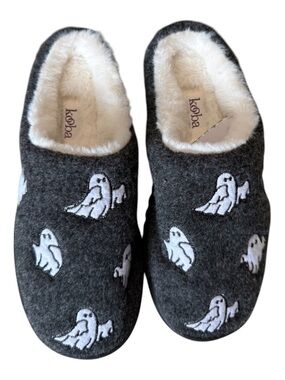 Kooba Womens Ghost Slippers Size Small 5-6 Gray White Faux Fur Halloween NWT